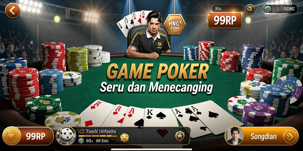 Tampilan utama gameplay Poker di 99RP yang mendebarkan.