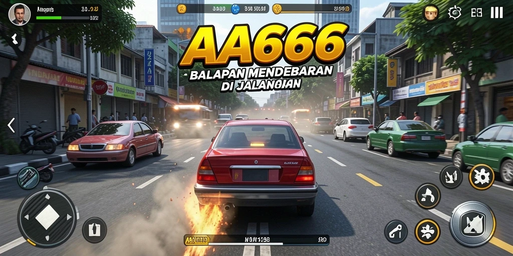 Screenshot gameplay AA666 yang menampilkan aksi balapan yang mendebarkan.