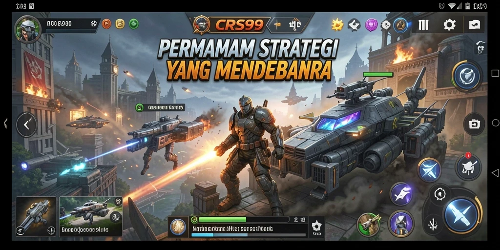 Screenshot gameplay menampilkan pertempuran strategi yang mendebarkan.