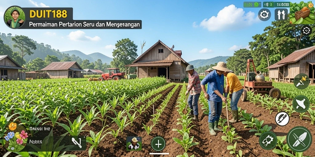 Tampilan screenshot gameplay DUIT188 dengan aktivitas bertani yang seru.