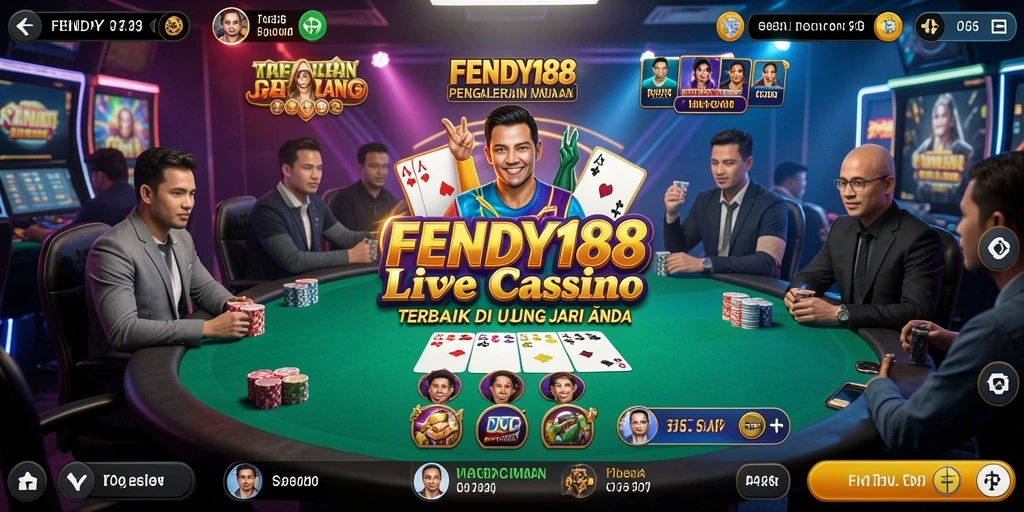 Tangkapan layar gameplay <strong>FENDY188</strong> menampilkan dealer langsung dan suasana kasino yang hidup.