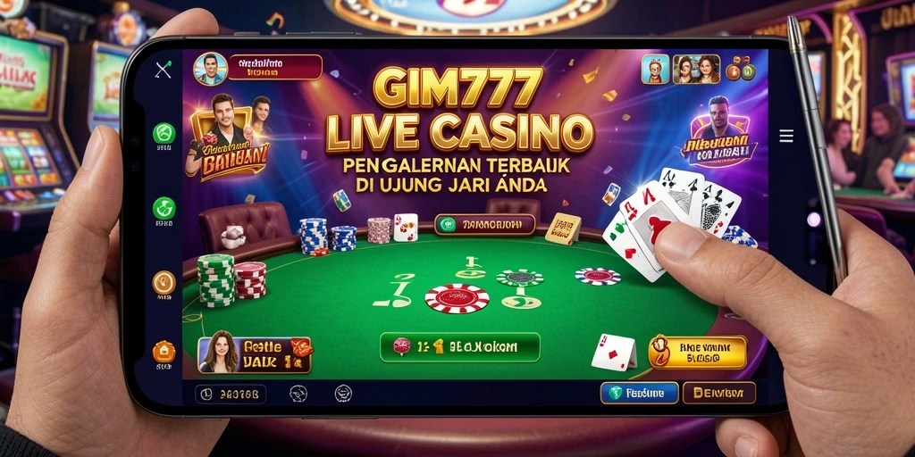 Screenshot GIM777 menampilkan dealer langsung yang berinteraksi dengan pemain.