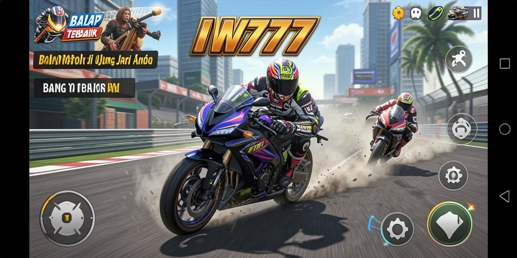 Gameplay seru IW777 dengan balapan motor yang mendebarkan.
