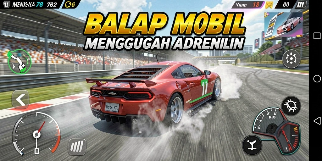 Screenshot gameplay MENYALA78 menunjukkan adrenalin balap yang memukau.