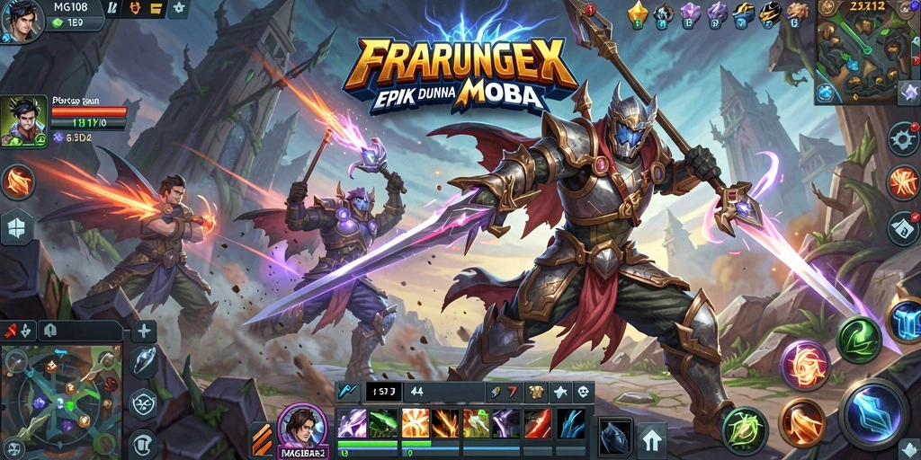 Tangkapan layar gameplay MOBA yang penuh aksi dan strategi.