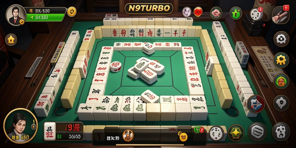 Screenshot N9TURBO menunjukkan gameplay Mahjong yang seru dan menantang.