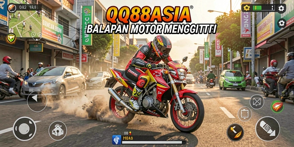 Tampilan gameplay seru dari QQ88ASIA saat balapan motor.