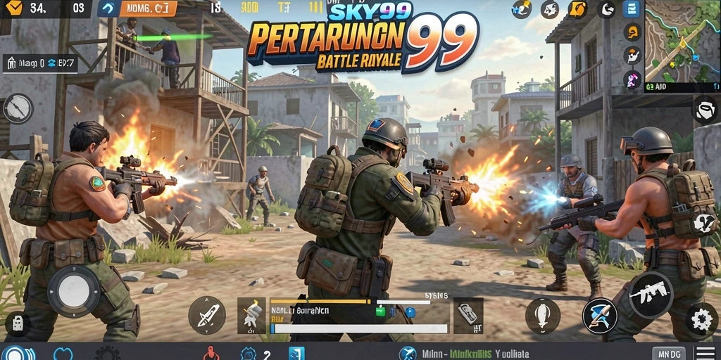 Screenshot menunjukkan aksi intens dalam gameplay Battle Royale.