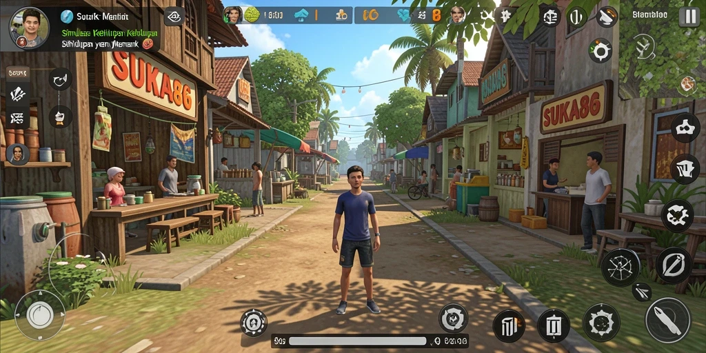 Tampilan gameplay menarik dalam SUKA86 dengan aktivitas kehidupan sehari-hari.